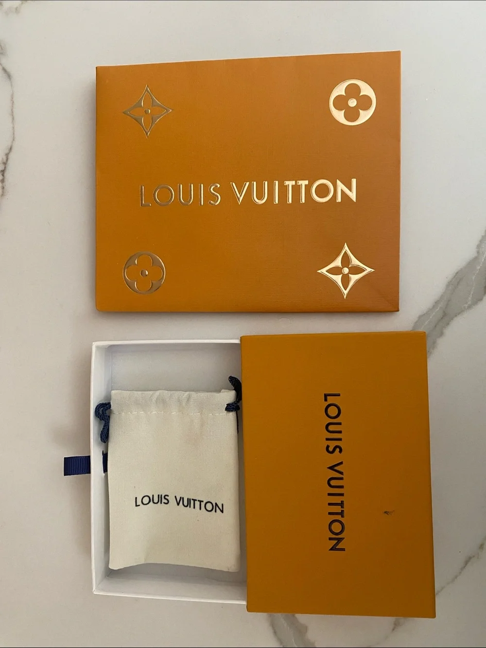 Louis Vuitton Orange Box Set with Cream Drawstring Pouch